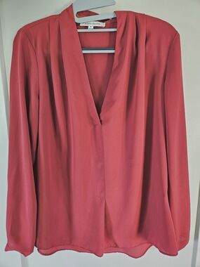 Rose + Olive Draped V Neck Blouse Long Sleeve Flowy Top